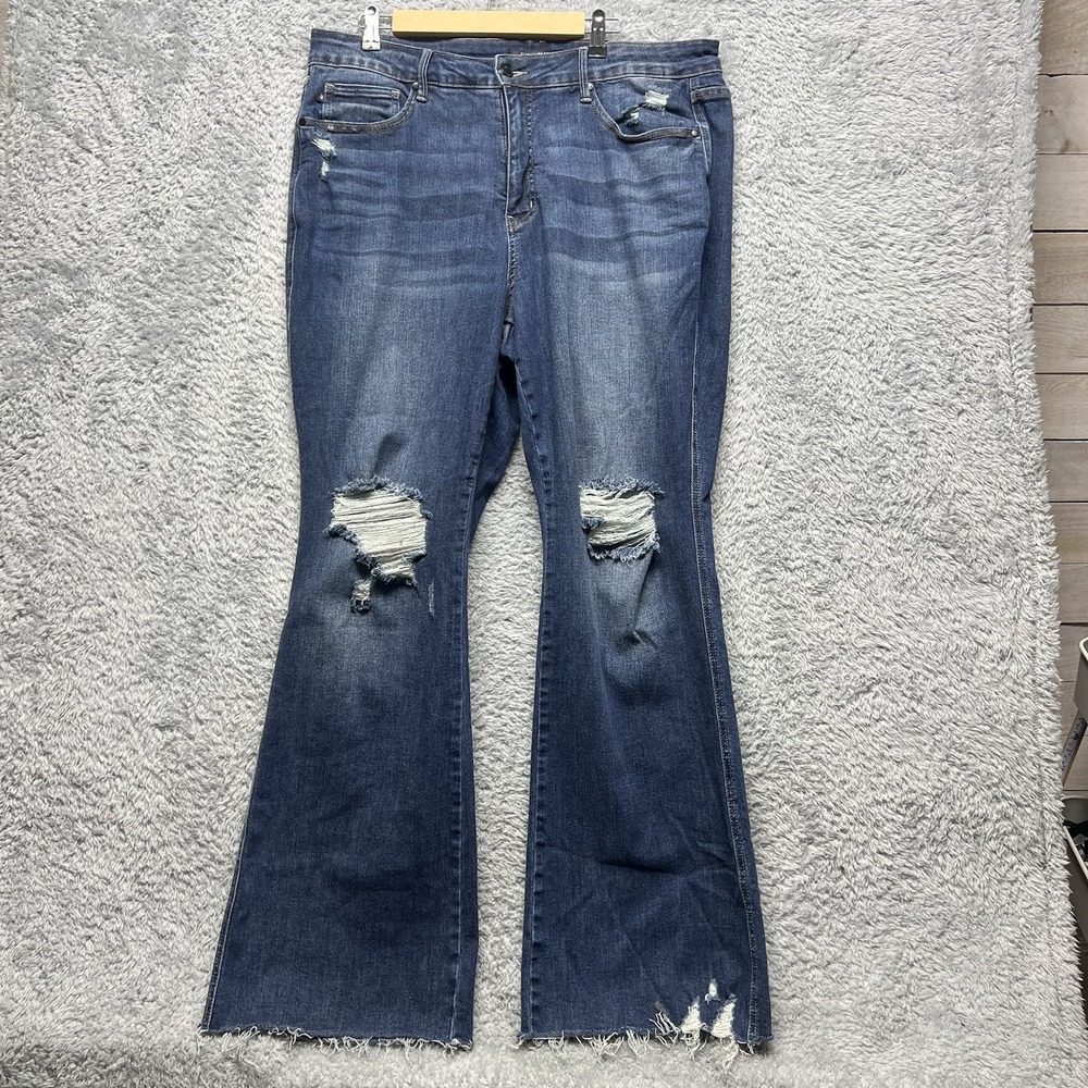 Judy Blue Flare Jeans Womens Plus 20 Blue Distressed Stretch Comfort JB88739